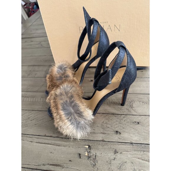 Alexandre Birman Clarita 100 Rabbit Fur Denim Sandals Heels Tie Size 36 6 - Picture 3 of 10